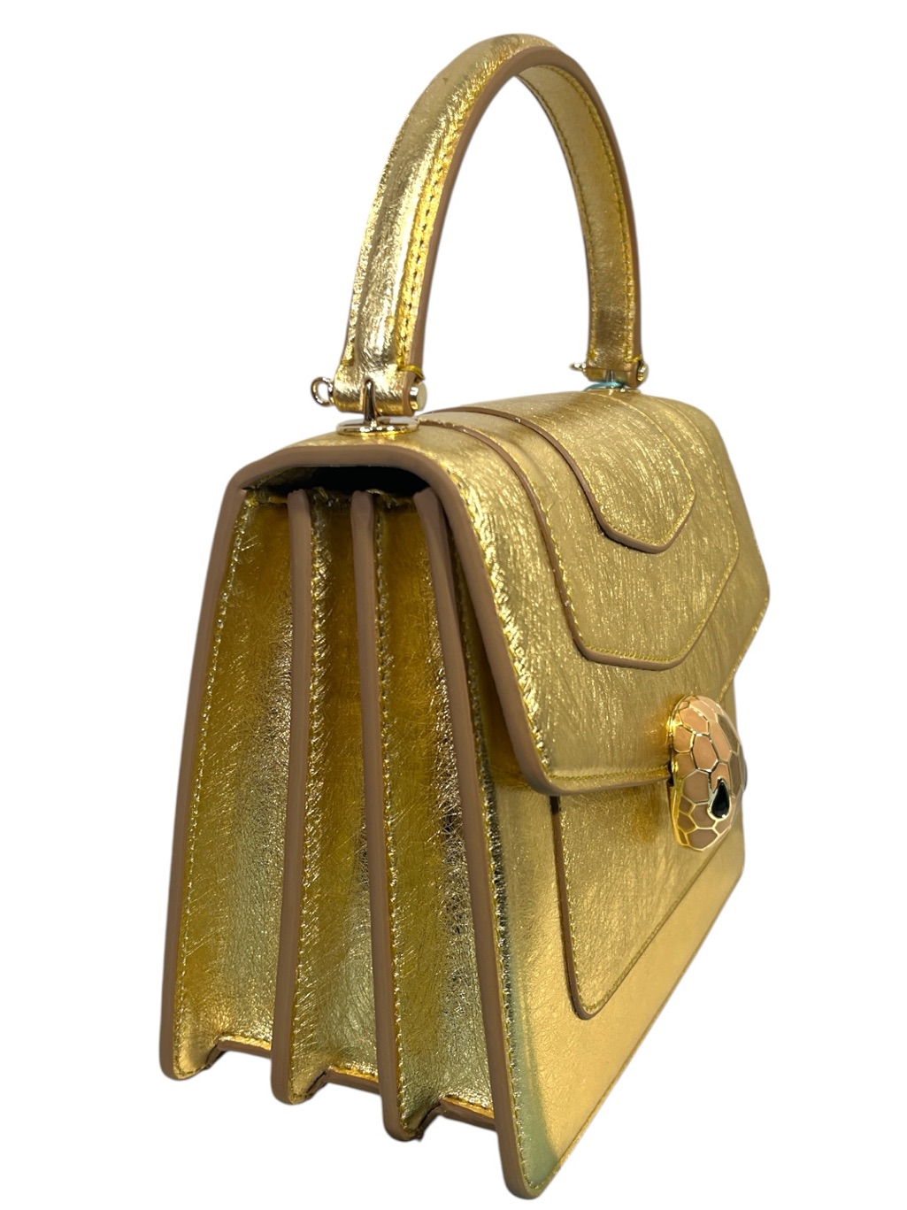 Nwt Tiffany & Fred Paris Gold Serpent Saffiano Leather Satchel/Shoulder Bag — image 6 of 8